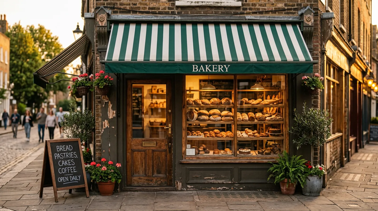 Rosa's Bakery storefront with a green awning